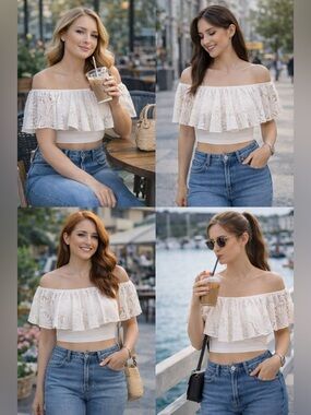 Diva Cream Lace Off-Shoulder Crop Top